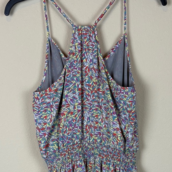 BCBGeneration Gray with Multicolored Design Racerback Dress w/ Smocked Waistband - Picture 6 of 11